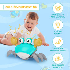 TM133 Crawling Crab Baby Musical Toy for Kids Toddlers Infant Tummy Time Interactive Toys for Electric Sensor Dancing Walking Crab Toy Gift for Kids and Rechargeable