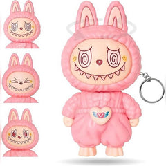 TM120 Labubu Face Changing Keychain – 3D Cartoon Character Key Holder with 3 Expressions, Cute ABS Toy Keyring for Bags, Cars, Gifts, Kids & Adults (Multicolor)