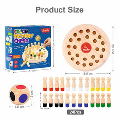 TM108 Wooden Memory Chess Color Matching Game Montessori Brain Booster Board Game for Kids Fun Family Indoor Game Educational Toy Birthday Gift for Boys and Girls (Memory Chess)