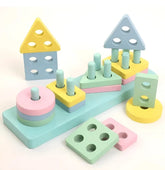 TM137 Kids Wooden colour and Angle Geometric Blocks Stacker Shape Sorter Column Puzzle Stacking Set - 4 Columns