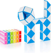TM139 Magic Snake 24 Blocks – Geometric Brain Teaser Twist Puzzle Toy for Kids & Adults | Speedy Stress Buster Shape-Shifting Cube (Blue-White)