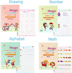 TM125 Sank Magic Practice Copybook, (4 BOOK +1 PEN + 10 REFILL) Number Tracing Book for Preschoolers with Pen, Magic calligraphy books for kids Reusable Writing Tool
