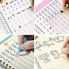 TM125 Sank Magic Practice Copybook, (4 BOOK +1 PEN + 10 REFILL) Number Tracing Book for Preschoolers with Pen, Magic calligraphy books for kids Reusable Writing Tool