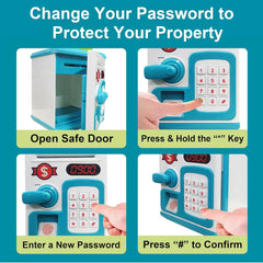 TM132 Money Bank for Kids with Fingerprint Sensor and 3-Step Safe Password Protection - Random colour