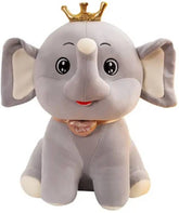 TM103 BABY Cute Crown Elephant Sitting Plush Soft Toy Cute Kids Animal Home Decor Boys/Girls (Grey)