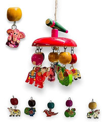 TM152 Wooden Handcrafted Multicolor Hanging Toy for Babies – Bird,Animal Theme Rattle with Crinkle,Squeaky Sounds – Decorative for Cradle,Jhula,Swing,Car Seat,Stroller– Traditional Indian Design