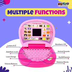 TM115 Operated Educational Learning Laptop Toy with LED Display and Music Effect | Indoor Toy for Babies/Girls/Boys/Toddlers- 2011A (Pink, 3xAA Battery