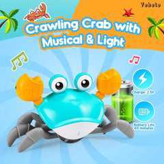 TM133 Crawling Crab Baby Musical Toy for Kids Toddlers Infant Tummy Time Interactive Toys for  Electric Sensor Dancing Walking Crab Toy Gift for Kids and  Rechargeable
