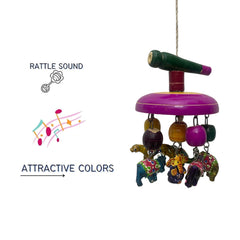 TM152 Wooden Handcrafted Multicolor Hanging Toy for Babies – Bird,Animal Theme Rattle with Crinkle,Squeaky Sounds – Decorative for Cradle,Jhula,Swing,Car Seat,Stroller– Traditional Indian Design