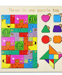 TM129 3-in-1 Wooden Puzzle Toy for Kids Wooden Children's Educational Colorful  Three-in-One Puzzle Game Building Blocks Early Education Toy( Random Designs)