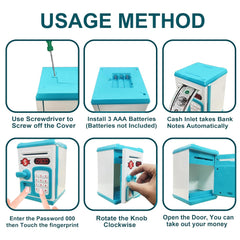 TM132 Money Bank for Kids with Fingerprint Sensor and 3-Step Safe Password Protection - Random colour