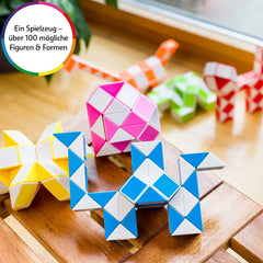 TM139 Magic Snake 24 Blocks – Geometric Brain Teaser Twist Puzzle Toy for Kids & Adults | Speedy Stress Buster Shape-Shifting Cube (Blue-White)