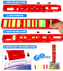 TM119  Dominos Train Toy, 40 Pieces Domino Blocks Set, Musical Light-up Automatic Block Laying Train, Ages 1-10 Years