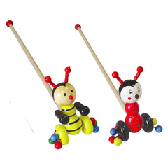 TM151 Wooden Push Along Bee Toy for Kids | Colorful Handcrafted Walking Stick Toy | Fun Activity Walker for Toddlers | Safe & Eco-Friendly