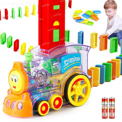 TM119  Dominos Train Toy, 40 Pieces Domino Blocks Set, Musical Light-up Automatic Block Laying Train, Ages 1-10 Years