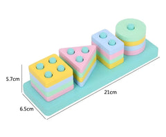 TM137 Kids Wooden colour and Angle Geometric Blocks Stacker Shape Sorter Column Puzzle Stacking Set - 4 Columns