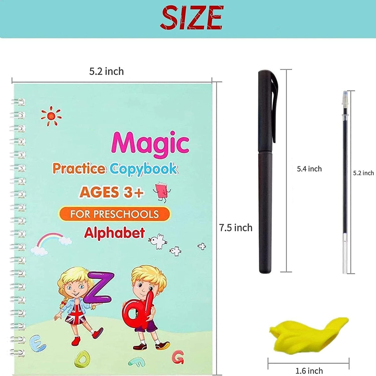TM125 Sank Magic Practice Copybook, (4 BOOK +1 PEN + 10 REFILL) Number Tracing Book for Preschoolers with Pen, Magic calligraphy books for kids Reusable Writing Tool