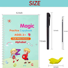 TM125 Sank Magic Practice Copybook, (4 BOOK +1 PEN + 10 REFILL) Number Tracing Book for Preschoolers with Pen, Magic calligraphy books for kids Reusable Writing Tool