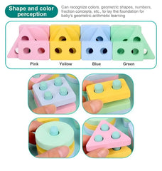 TM137 Kids Wooden colour and Angle Geometric Blocks Stacker Shape Sorter Column Puzzle Stacking Set - 4 Columns
